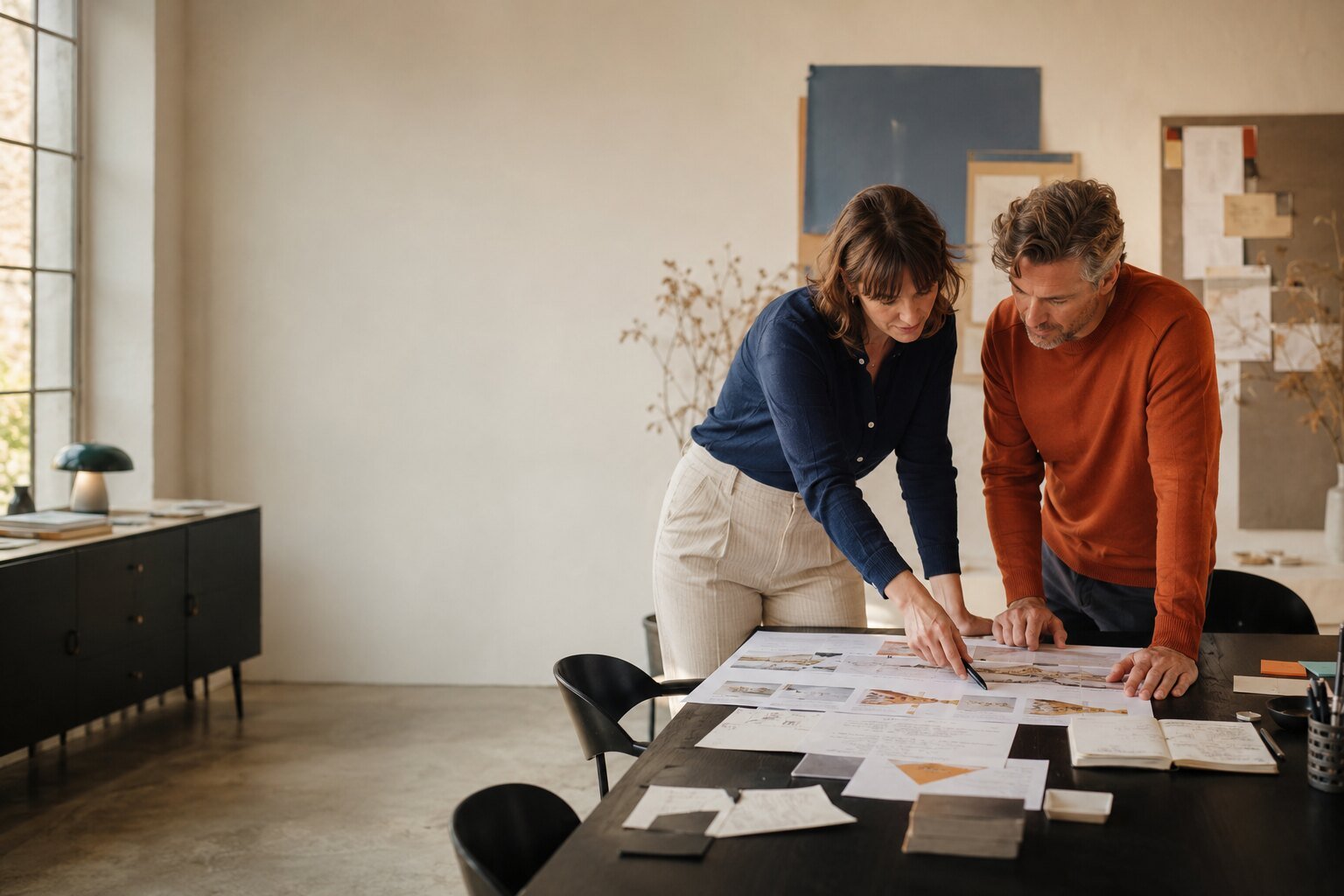 Strategist and business owner reviewing customer acquisition notes